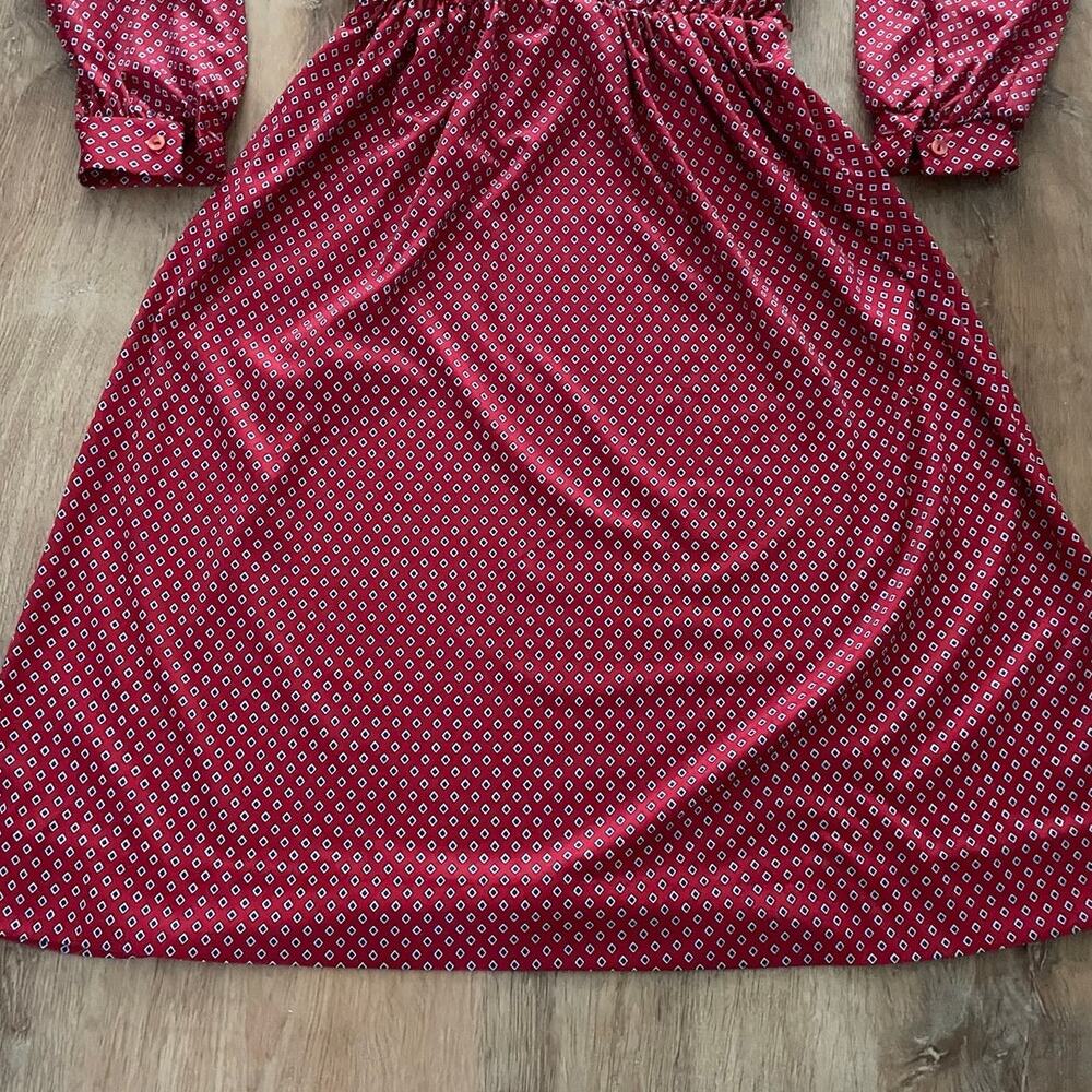 Vtg 70s Sears Polyester Red Patterned Ruffle Dres… - image 3